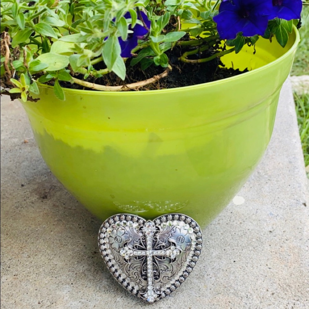 Rhinestone Cross & Heart Buckle
